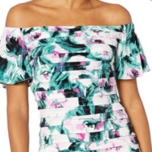 London Times Floral Print Women's Off the Shoulders Jersey Sheath Dress NWT